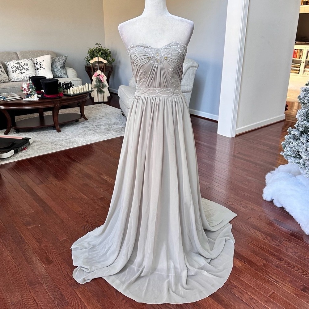 Light‎ in the Box Light Grey Strapless Beaded Sequin Embellished Gown Dress